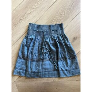SWILDENS Blue Grid Smocked Waist Drawstring Tassel Mini Skirt Women's‎ Size 1